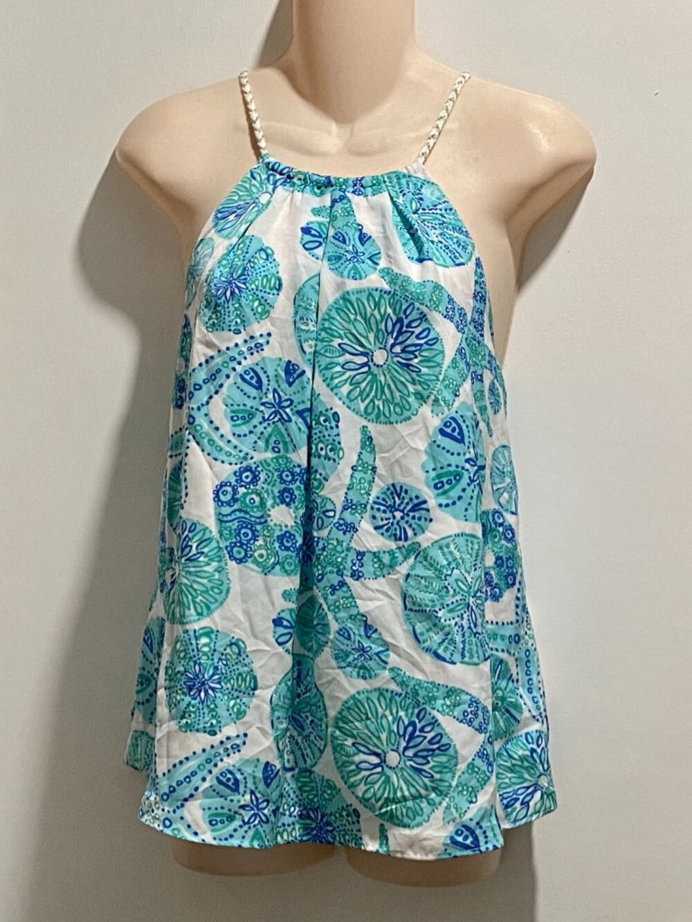 Lilly Pulitzer Sea Resort Cruise Coastal Halter Lined Keyhole Rope Straps Top M